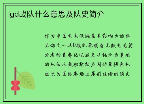 lgd战队什么意思及队史简介